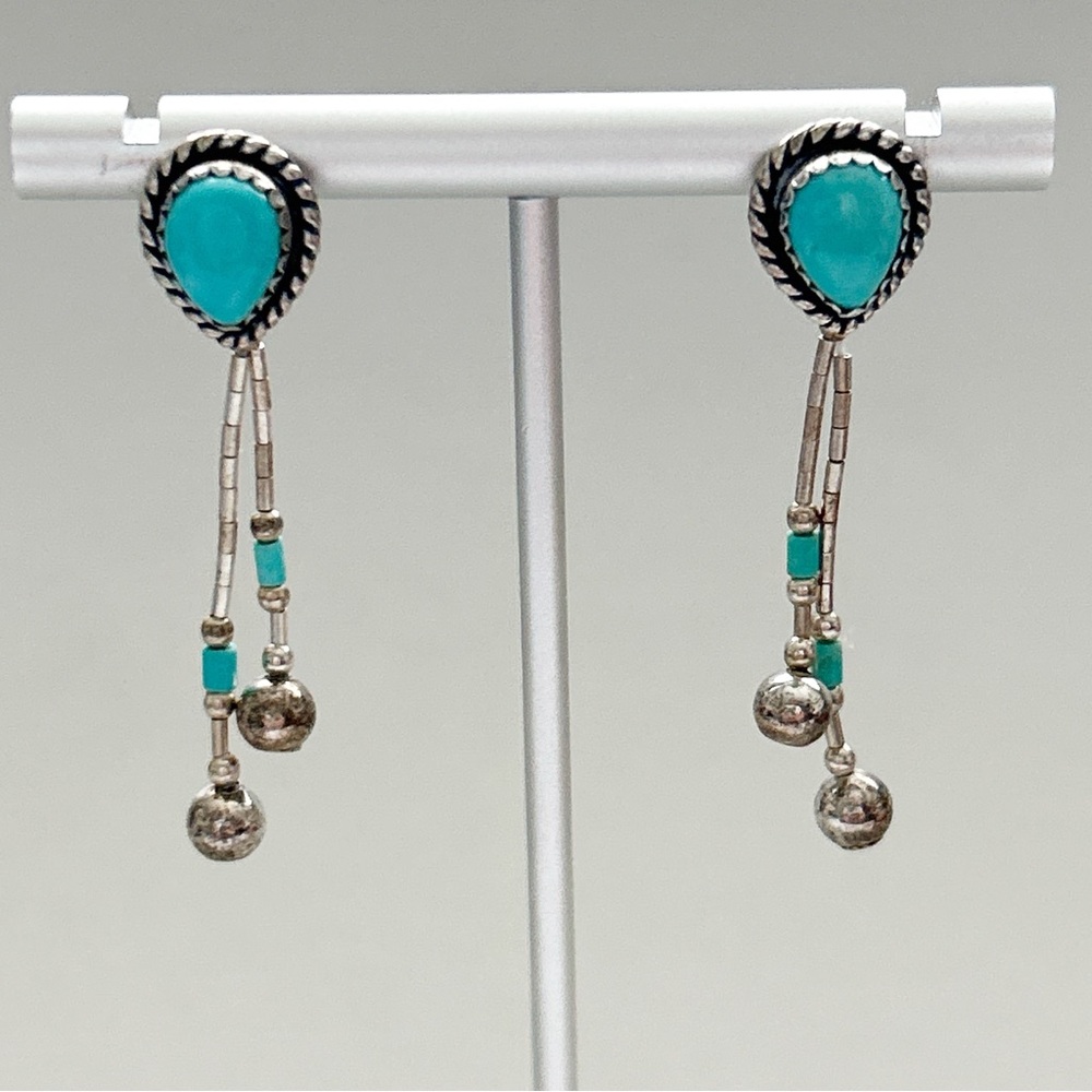 Vintage Southwestern Turquoise Liquid Sterling Silver Earrings